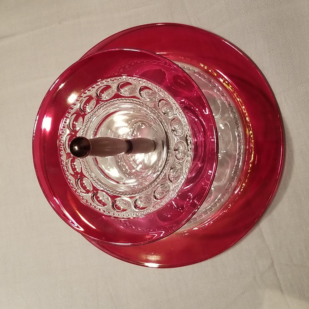 Vintage King's Crown Ruby-Flashed 2-Tier Tidbit Serving Tray